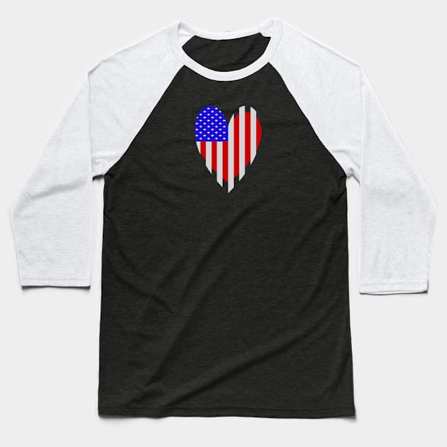 USA Red Heart Love Flag Baseball T-Shirt by KZK101